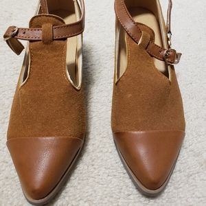 Oxford Shoes Women Pointed Toe Cut Out Med Heel Patchwork Buckle